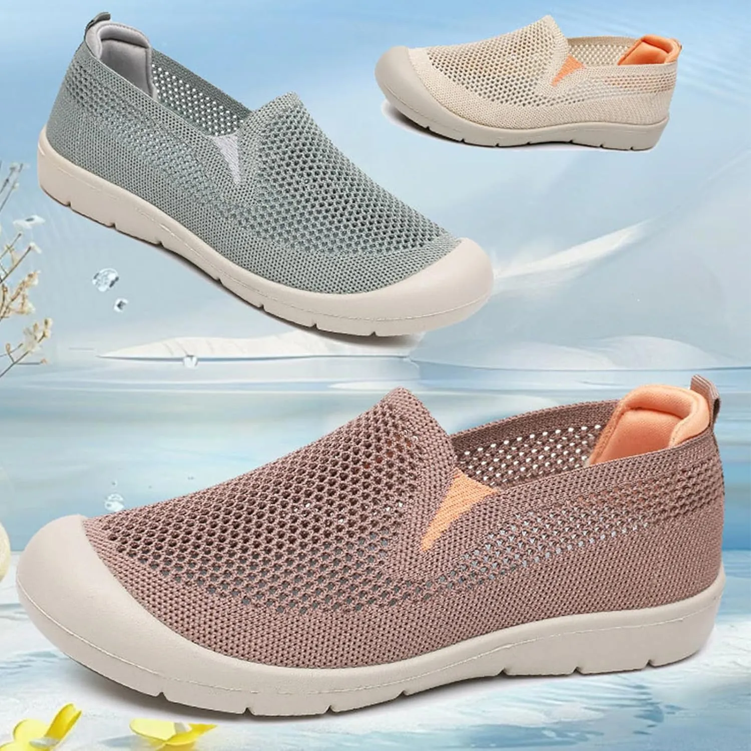 Womens Orthopedic Walking Shoes Breathable Light Weight Comfortable Slip on Sneakers Non Slip Mesh Soft Soled Casual Comfort Wear Round Toe Driving Loafers