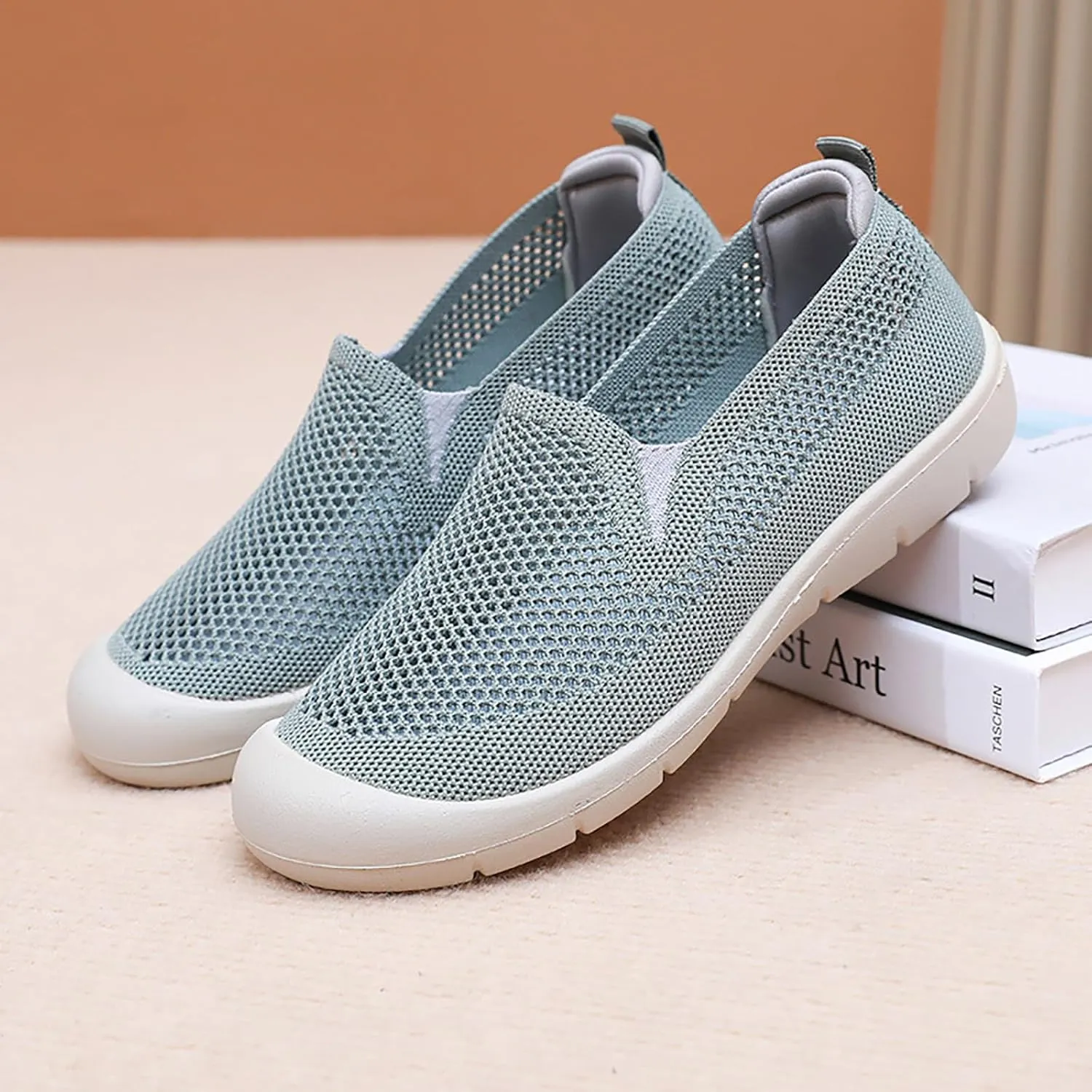 Womens Orthopedic Walking Shoes Breathable Light Weight Comfortable Slip on Sneakers Non Slip Mesh Soft Soled Casual Comfort Wear Round Toe Driving Loafers