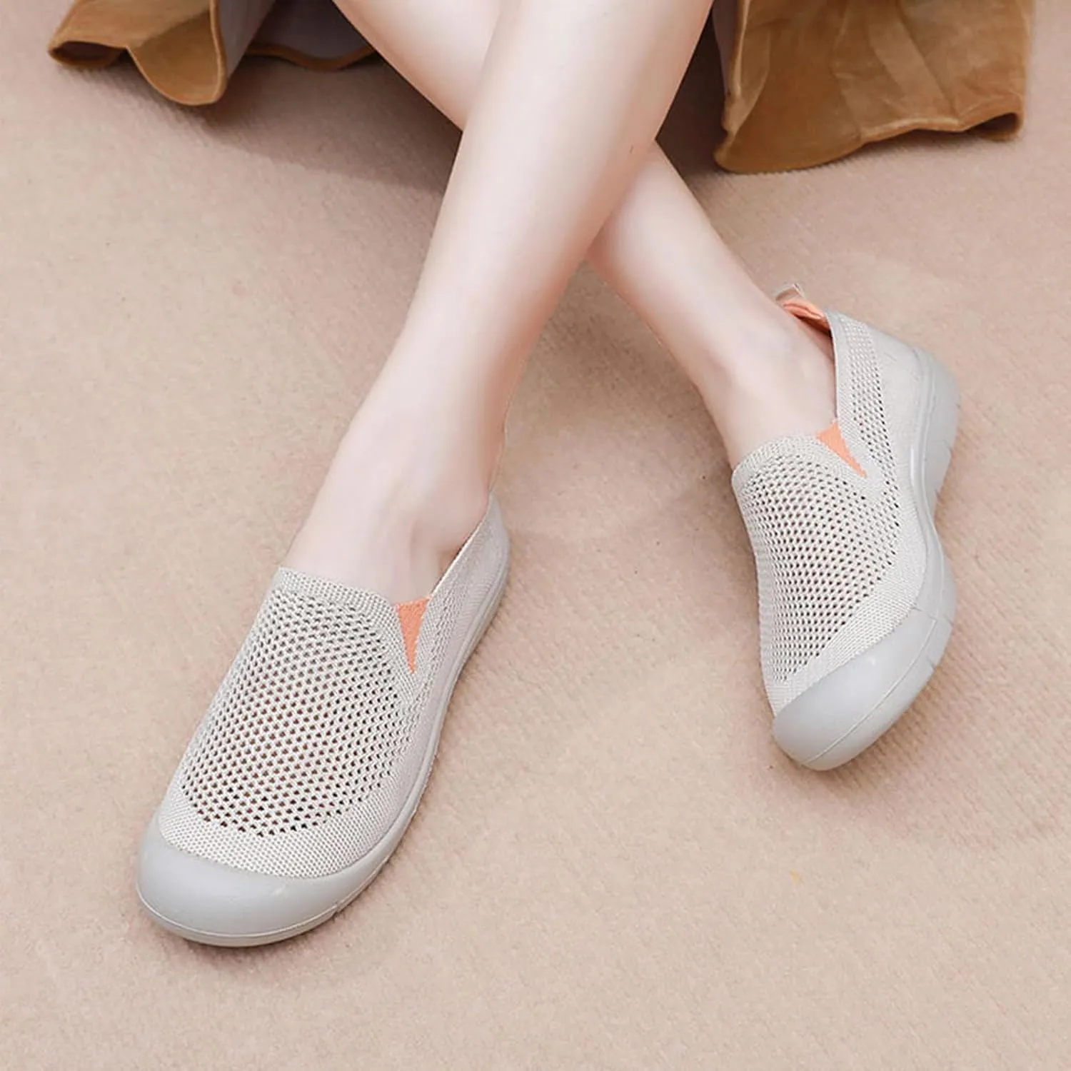 Womens Orthopedic Walking Shoes Breathable Light Weight Comfortable Slip on Sneakers Non Slip Mesh Soft Soled Casual Comfort Wear Round Toe Driving Loafers