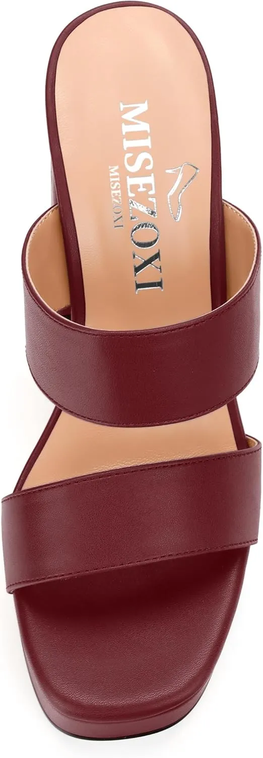 Womens Platform Chunky Heels Sandals Square Open Toe High Heeled Sandals Slip On Slides Dress Party Wedding Shoes
