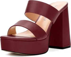 Womens Platform Chunky Heels Sandals Square Open Toe High Heeled Sandals Slip On Slides Dress Party Wedding Shoes