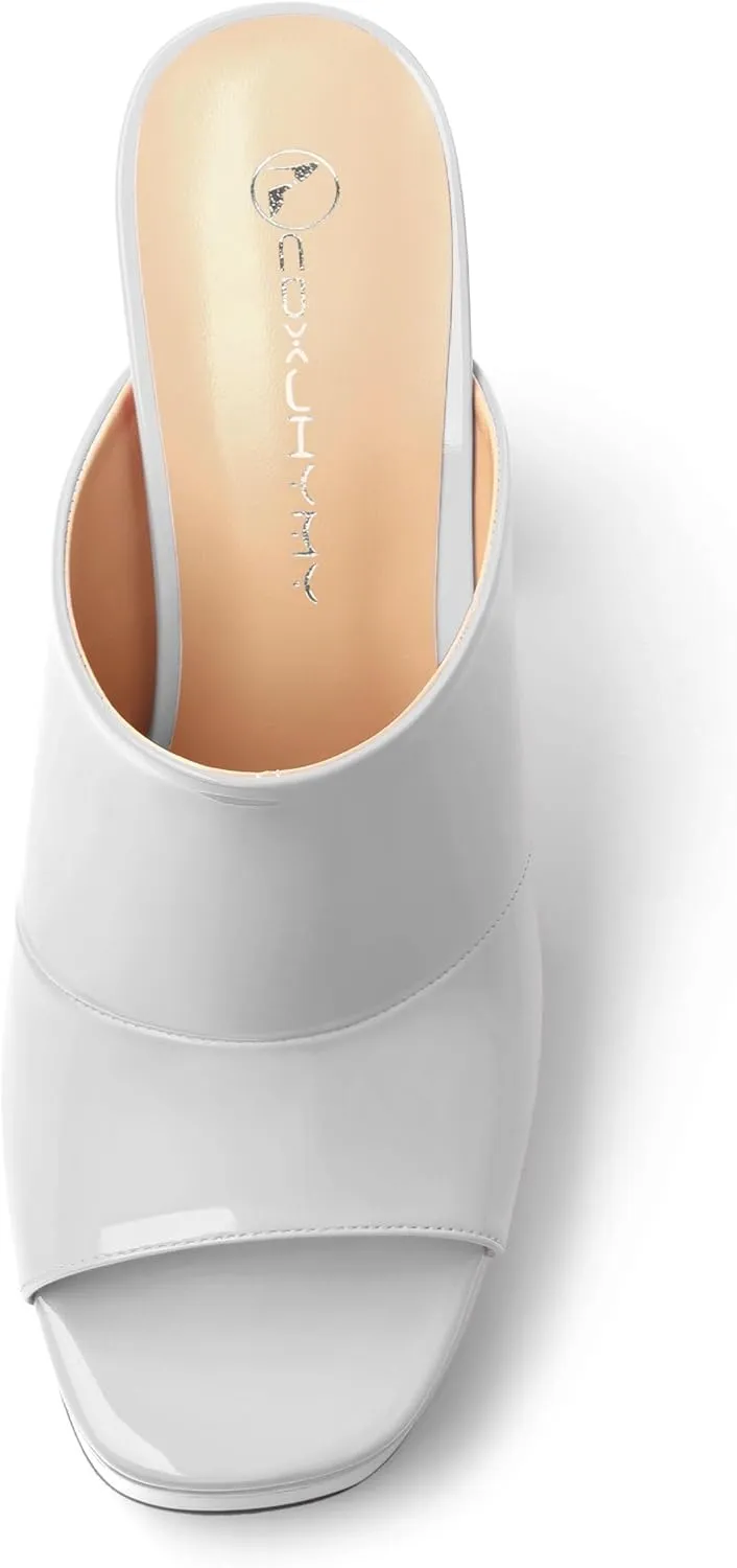 Womens Platform Chunky Heels Sandals Square Open Toe High Heeled Sandals Slip On Slides Dress Party Wedding Shoes