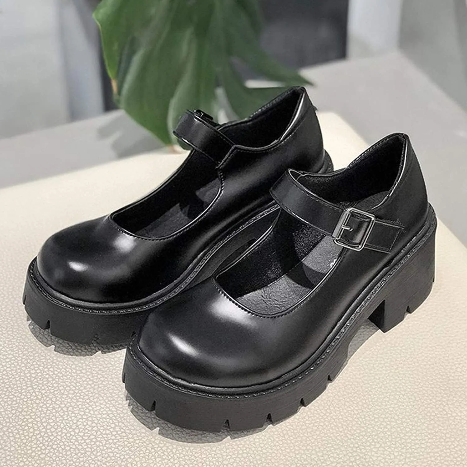 Women's Platform Mary Janes Chunky Heel Ankle Strap Uniform Dress Shoes Heeled Gothic Lolita Oxfords