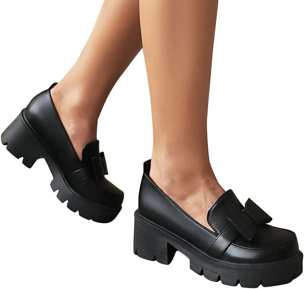 Women's Platform Mary Janes Chunky Heel Ankle Strap Uniform Dress Shoes Heeled Gothic Lolita Oxfords