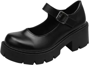 Women's Platform Mary Janes Chunky Heel Ankle Strap Uniform Dress Shoes Heeled Gothic Lolita Oxfords
