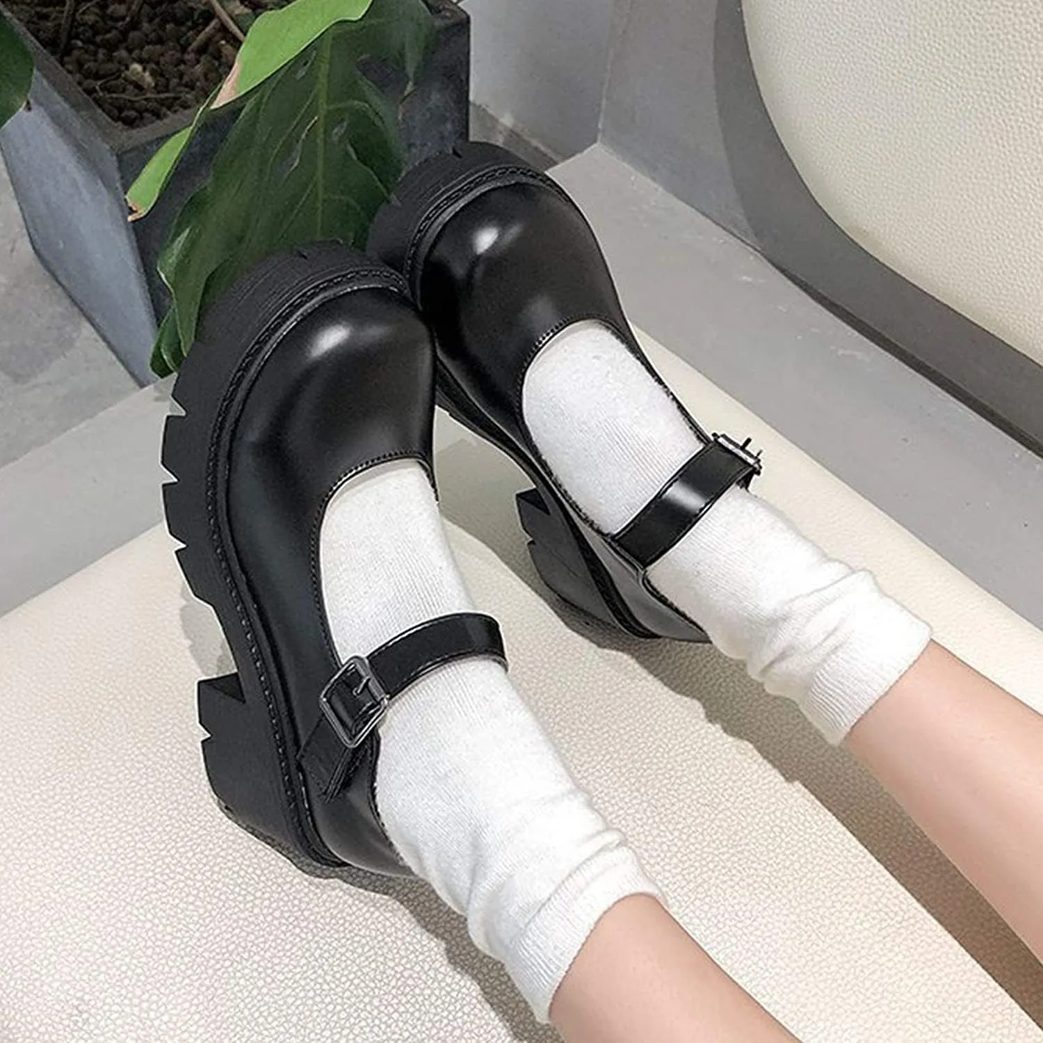 Women's Platform Mary Janes Chunky Heel Ankle Strap Uniform Dress Shoes Heeled Gothic Lolita Oxfords