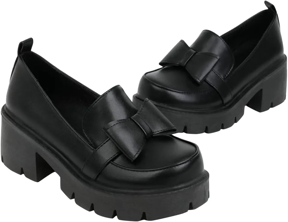 Women's Platform Mary Janes Chunky Heel Ankle Strap Uniform Dress Shoes Heeled Gothic Lolita Oxfords