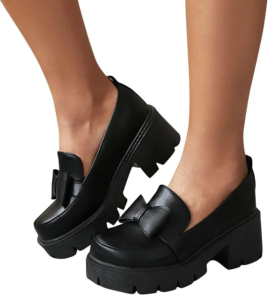 Women's Platform Mary Janes Chunky Heel Ankle Strap Uniform Dress Shoes Heeled Gothic Lolita Oxfords