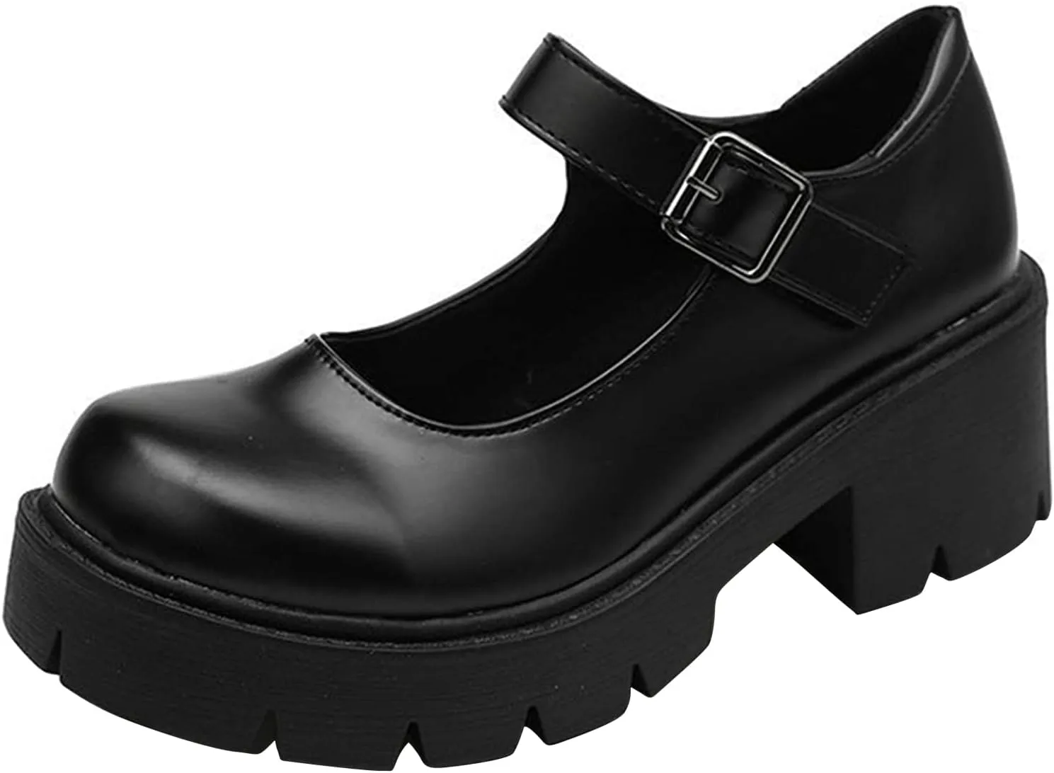 Women's Platform Mary Janes Chunky Heel Ankle Strap Uniform Dress Shoes Heeled Gothic Lolita Oxfords