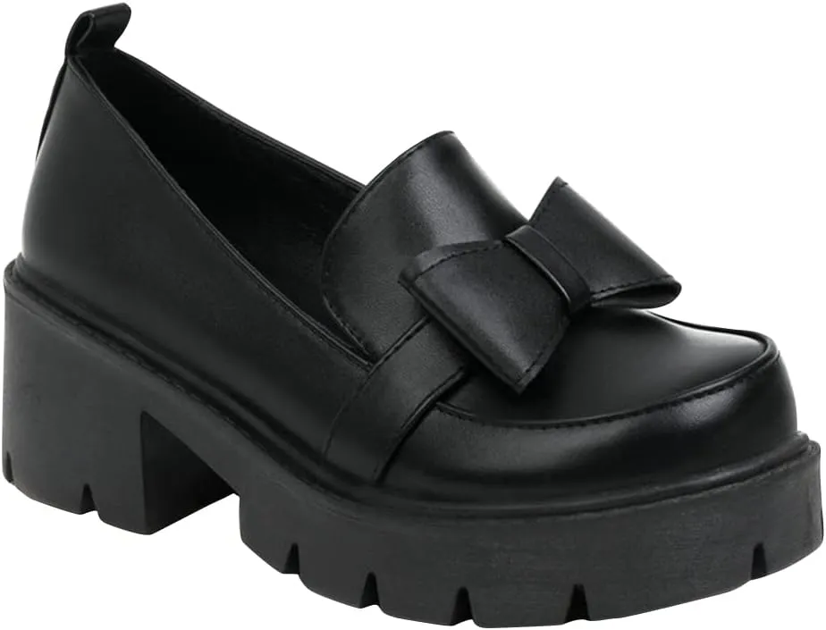Women's Platform Mary Janes Chunky Heel Ankle Strap Uniform Dress Shoes Heeled Gothic Lolita Oxfords