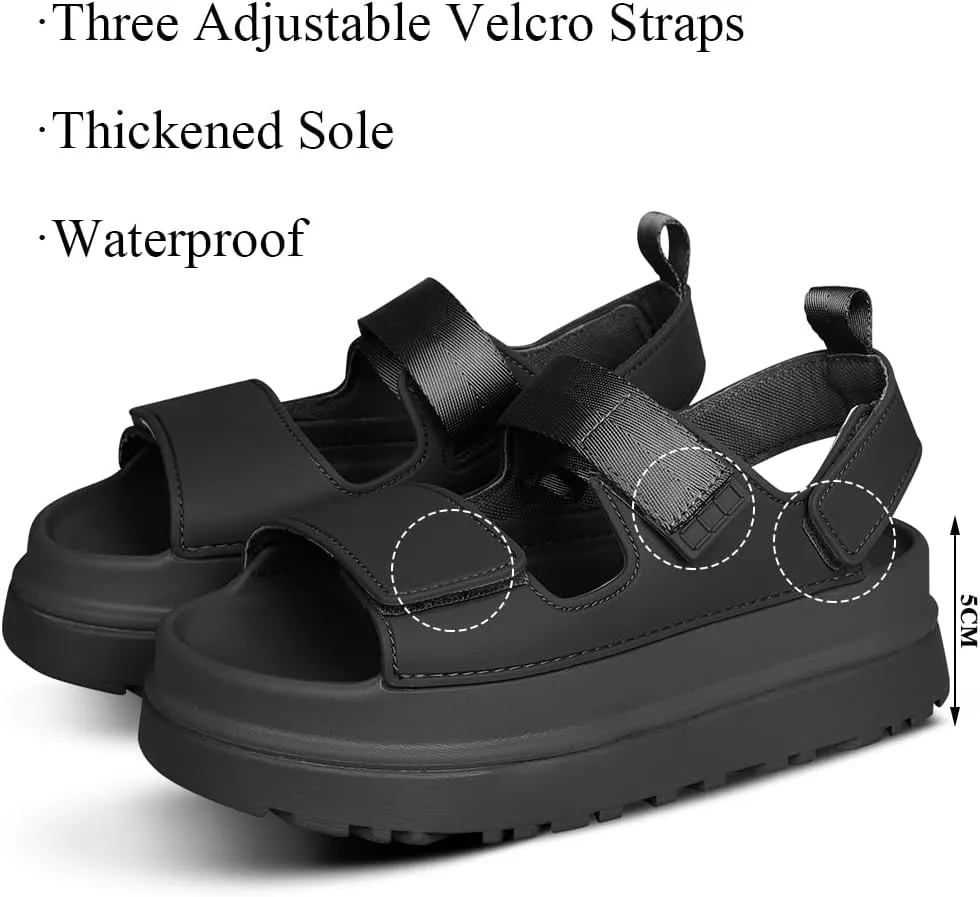 Womens Platform Sandals Flat Sandals Women Sandals with Back Strap Summer Footbed Sandals Adjustable Leather Slip On