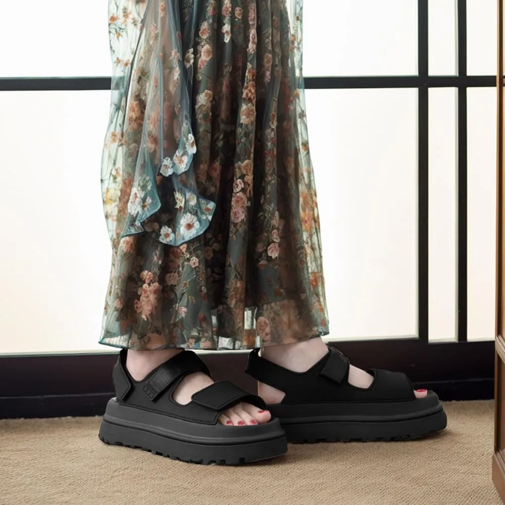 Womens Platform Sandals Flat Sandals Women Sandals with Back Strap Summer Footbed Sandals Adjustable Leather Slip On