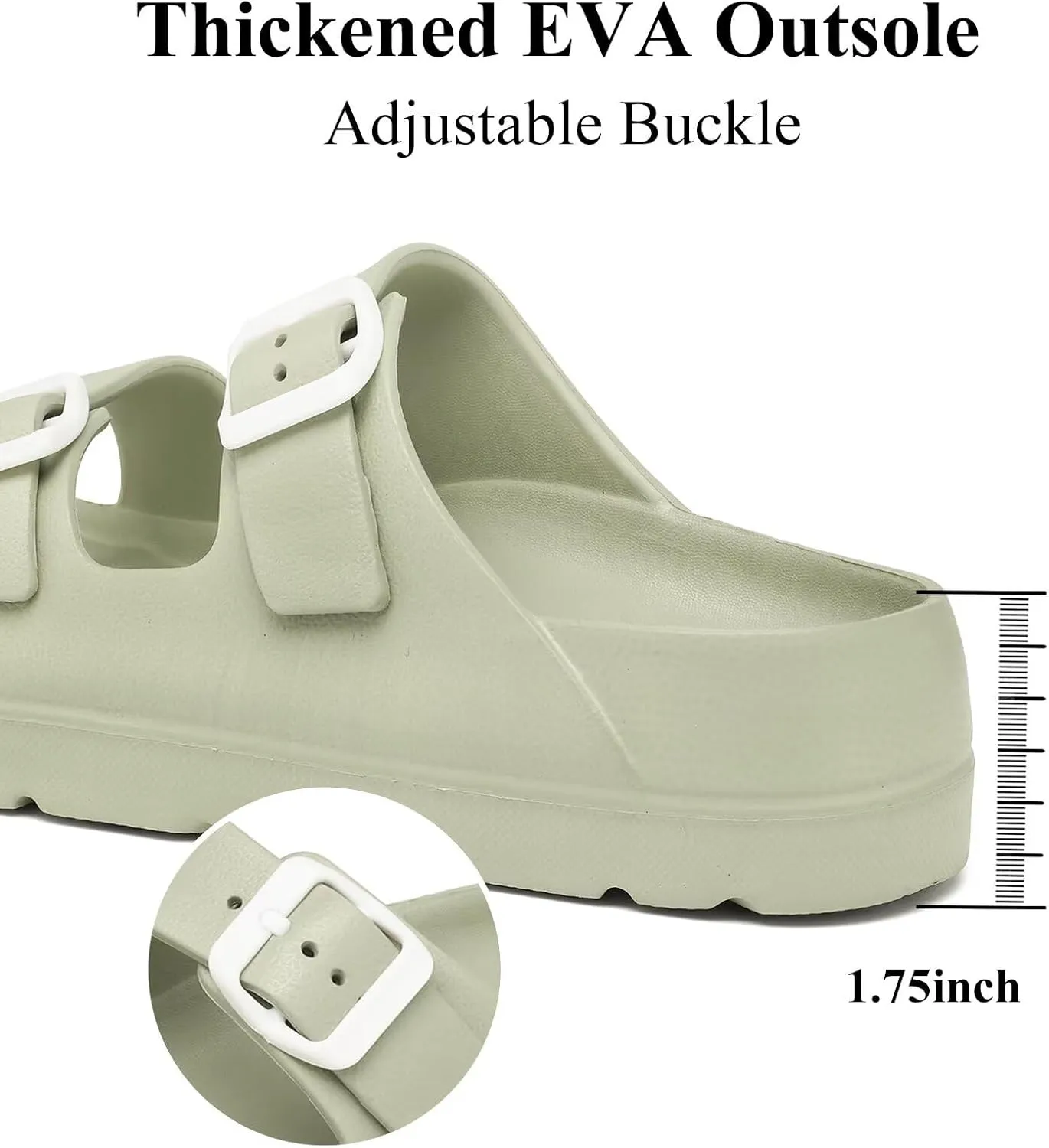 Womens Platform Sandals with Arch Support, Adjustable Buckle Beach Sandal Woman Comfort Lightweight Ultra Cushion EVA Slides