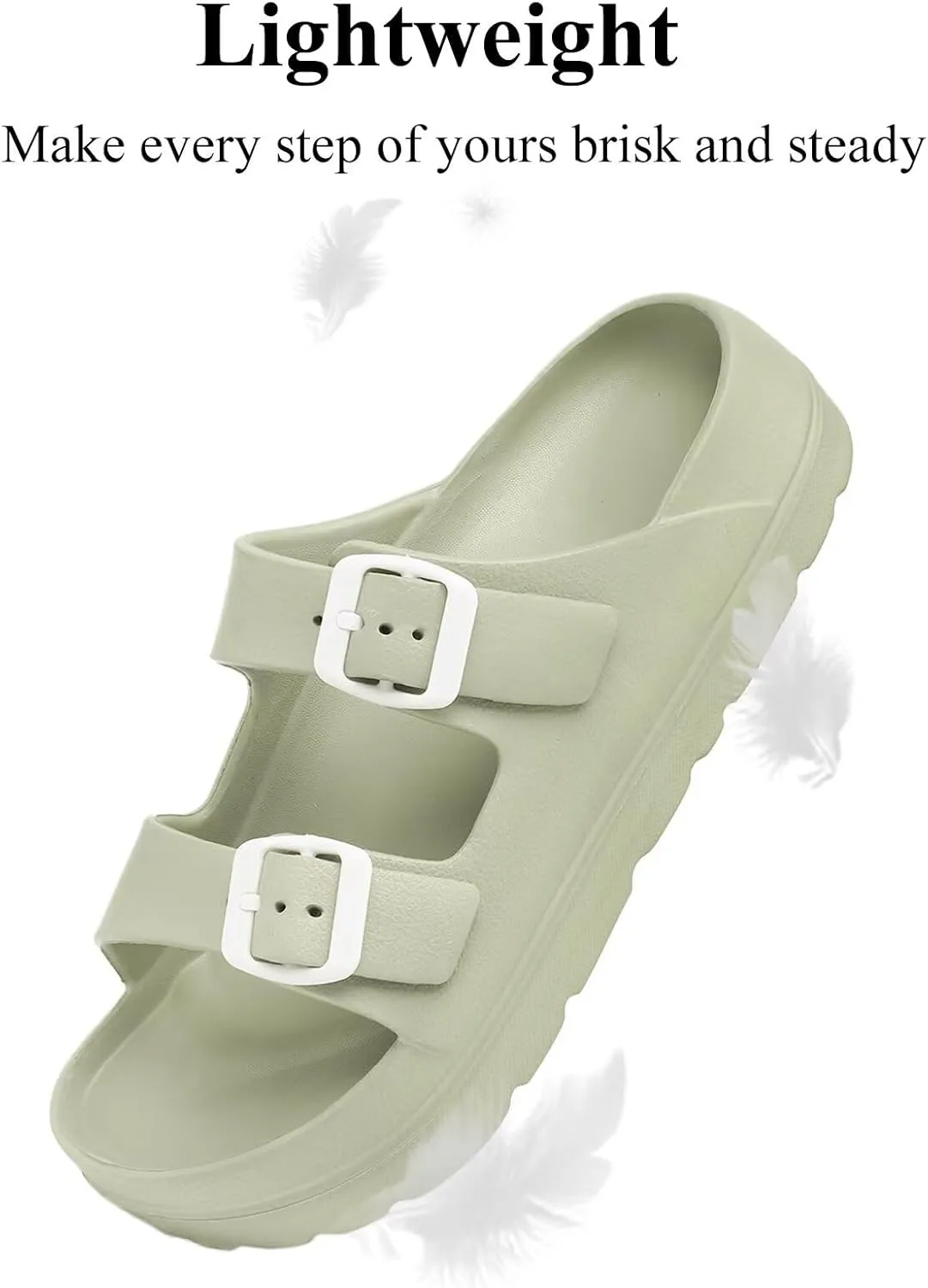 Womens Platform Sandals with Arch Support, Adjustable Buckle Beach Sandal Woman Comfort Lightweight Ultra Cushion EVA Slides