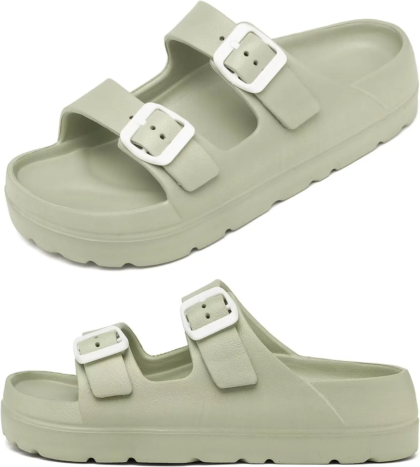 Womens Platform Sandals with Arch Support, Adjustable Buckle Beach Sandal Woman Comfort Lightweight Ultra Cushion EVA Slides