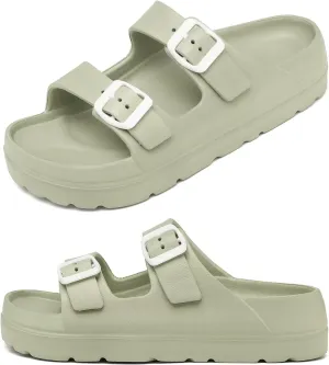 Womens Platform Sandals with Arch Support, Adjustable Buckle Beach Sandal Woman Comfort Lightweight Ultra Cushion EVA Slides