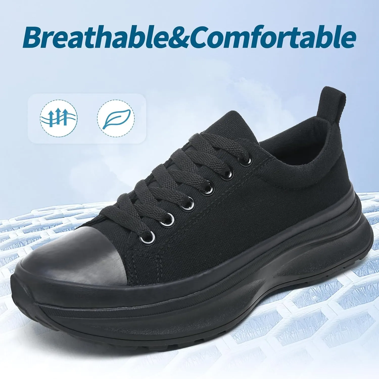 Womens Platform Sneakers Low Top White Shoes for Women Lace Up Canvas Shoes Black Sneakers for Women Comfortable Classic Tennis Shoes