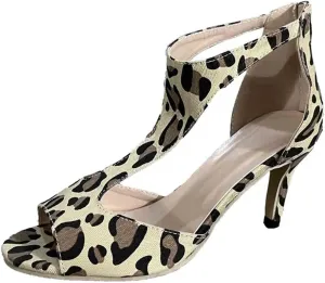 Women's Pointed Toe Block Sandals Peep Toe Kitten Heels Sparkly Slip On T-Strap Hollow Out Orthopedic Sandal Mid Heeled Comfy Leopard Dressy Shoes for Wedding Bridal Daily Wear