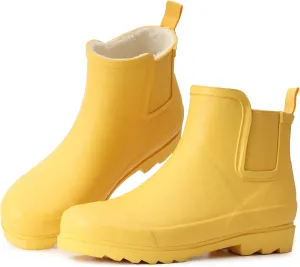 Women's Rain Boots with Plush Lining Chelsea Boots Women Snow Boots for Women Lightweight Rubber Boots Ankle Rain Boots Non-slip Waterproof Outdoor Work Shoes, Winter, Fishing, Gardening