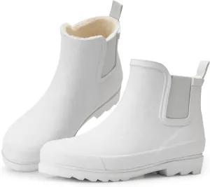 Women's Rain Boots with Plush Lining Chelsea Boots Women Snow Boots for Women Lightweight Rubber Boots Ankle Rain Boots Non-slip Waterproof Outdoor Work Shoes, Winter, Fishing, Gardening