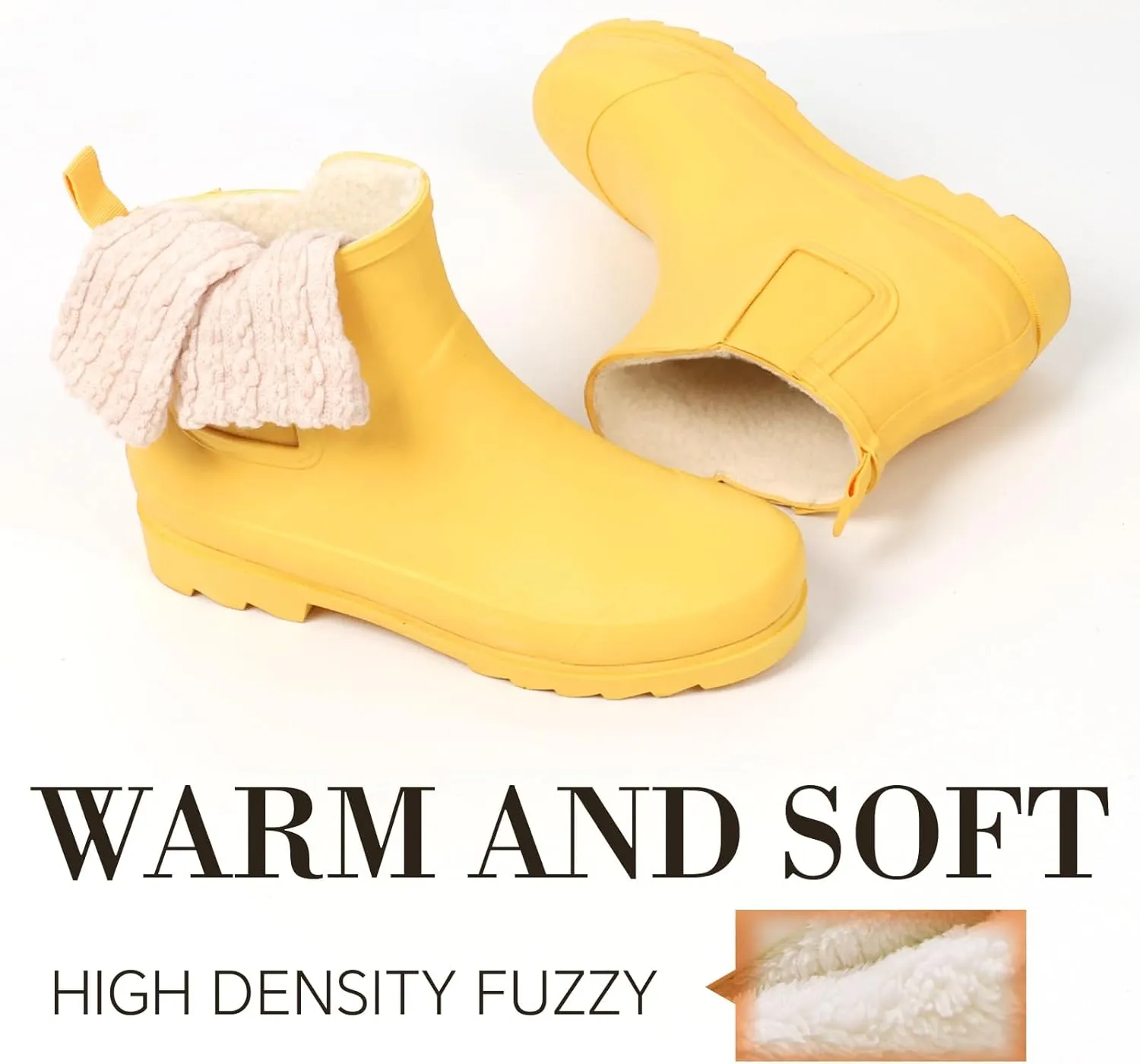 Women's Rain Boots with Plush Lining Chelsea Boots Women Snow Boots for Women Lightweight Rubber Boots Ankle Rain Boots Non-slip Waterproof Outdoor Work Shoes, Winter, Fishing, Gardening
