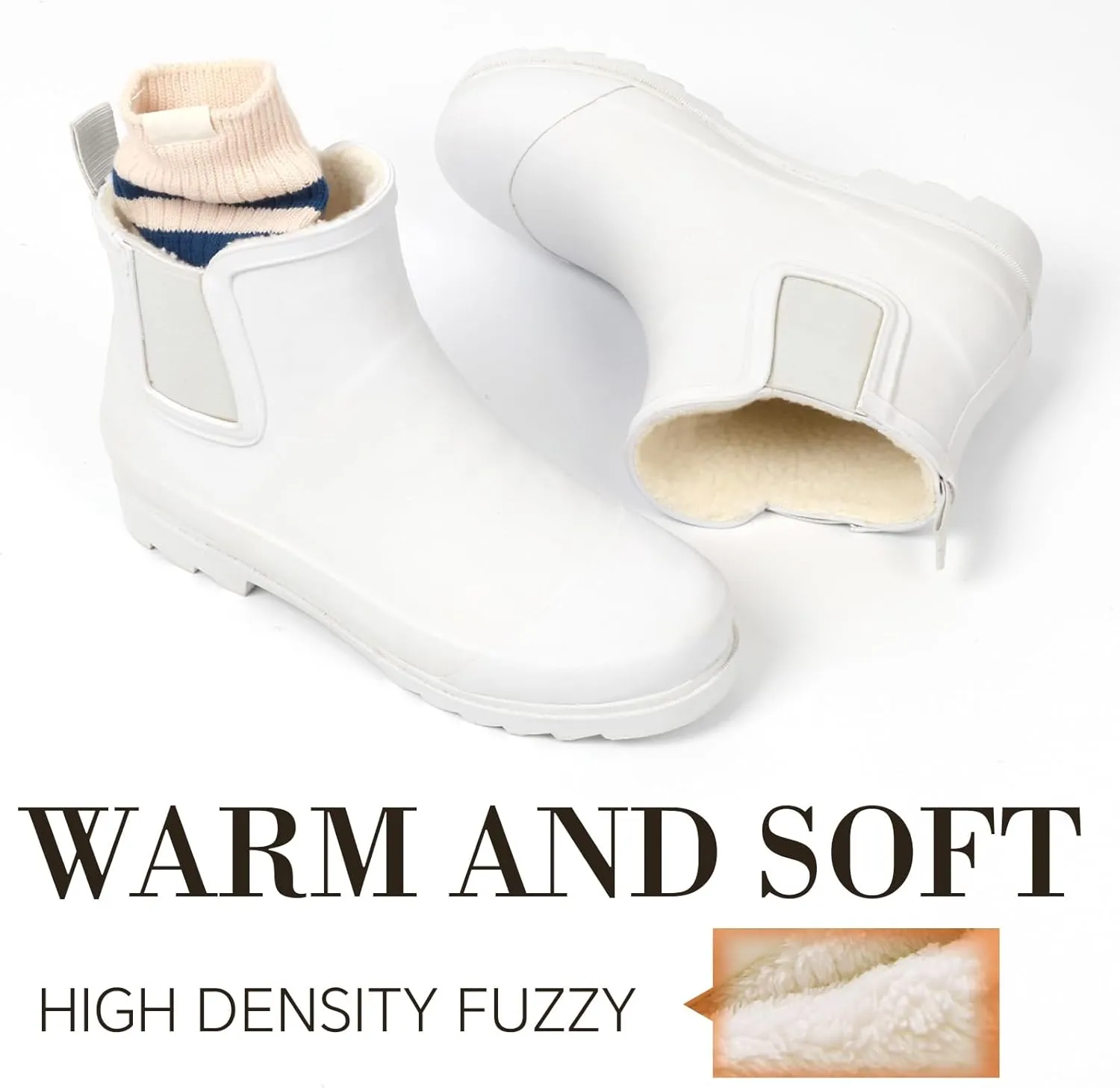 Women's Rain Boots with Plush Lining Chelsea Boots Women Snow Boots for Women Lightweight Rubber Boots Ankle Rain Boots Non-slip Waterproof Outdoor Work Shoes, Winter, Fishing, Gardening