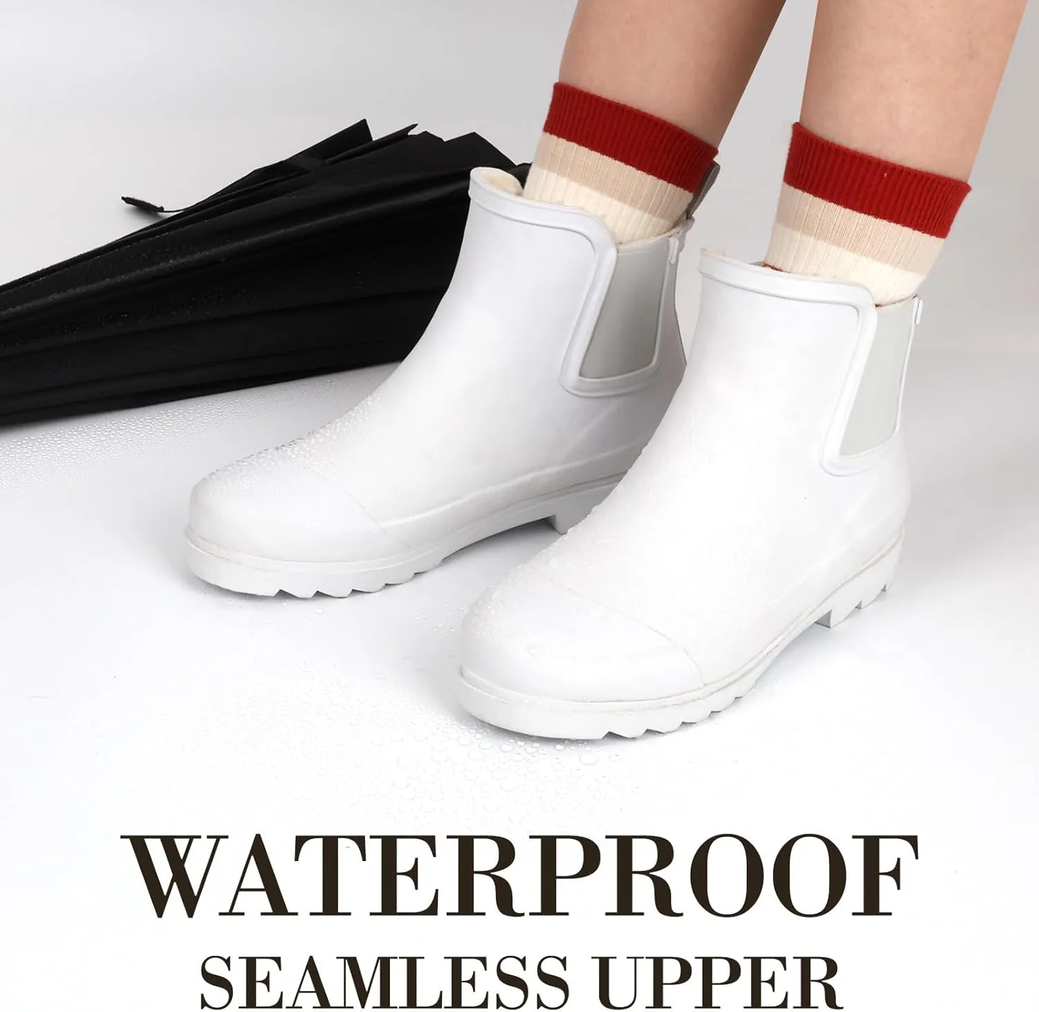 Women's Rain Boots with Plush Lining Chelsea Boots Women Snow Boots for Women Lightweight Rubber Boots Ankle Rain Boots Non-slip Waterproof Outdoor Work Shoes, Winter, Fishing, Gardening