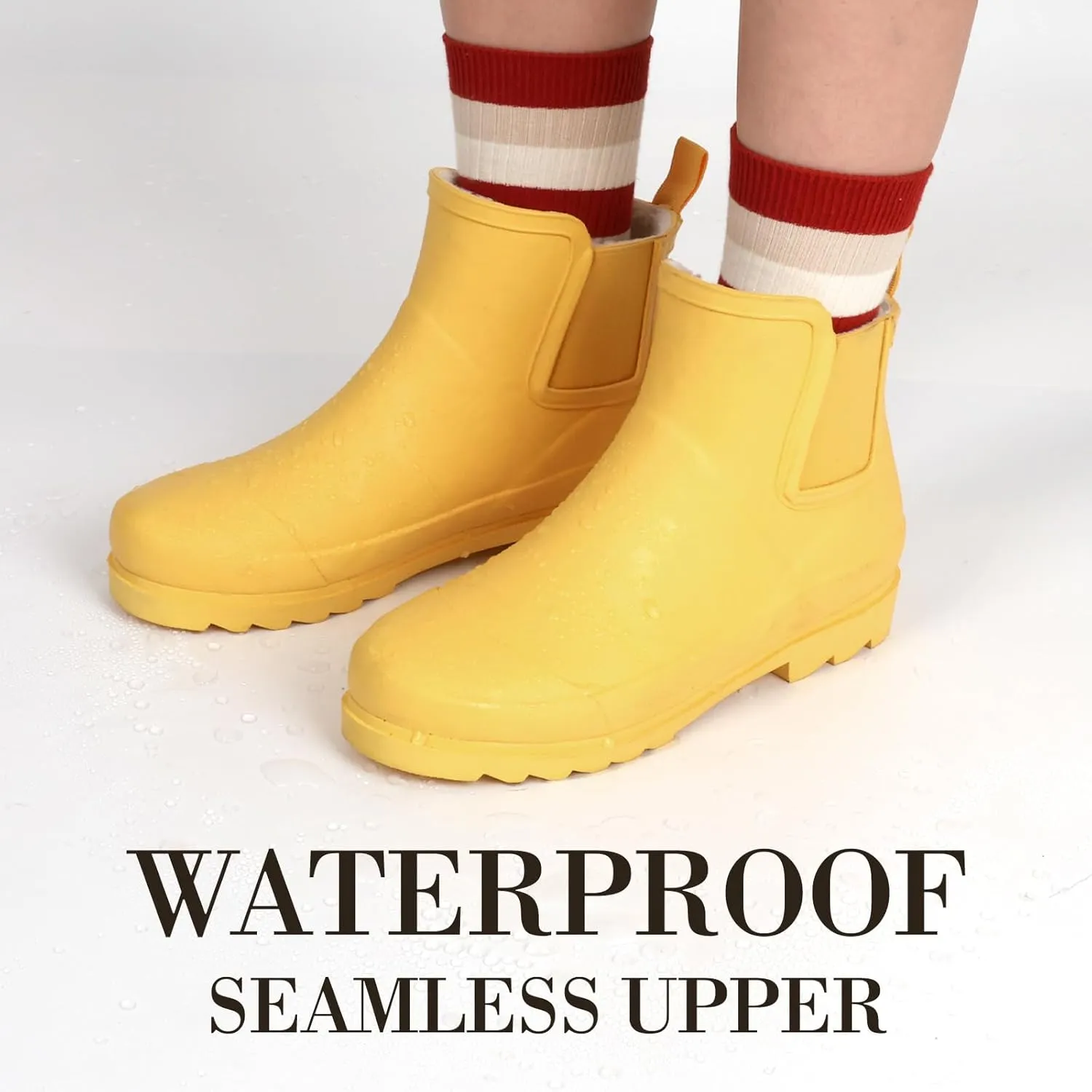 Women's Rain Boots with Plush Lining Chelsea Boots Women Snow Boots for Women Lightweight Rubber Boots Ankle Rain Boots Non-slip Waterproof Outdoor Work Shoes, Winter, Fishing, Gardening