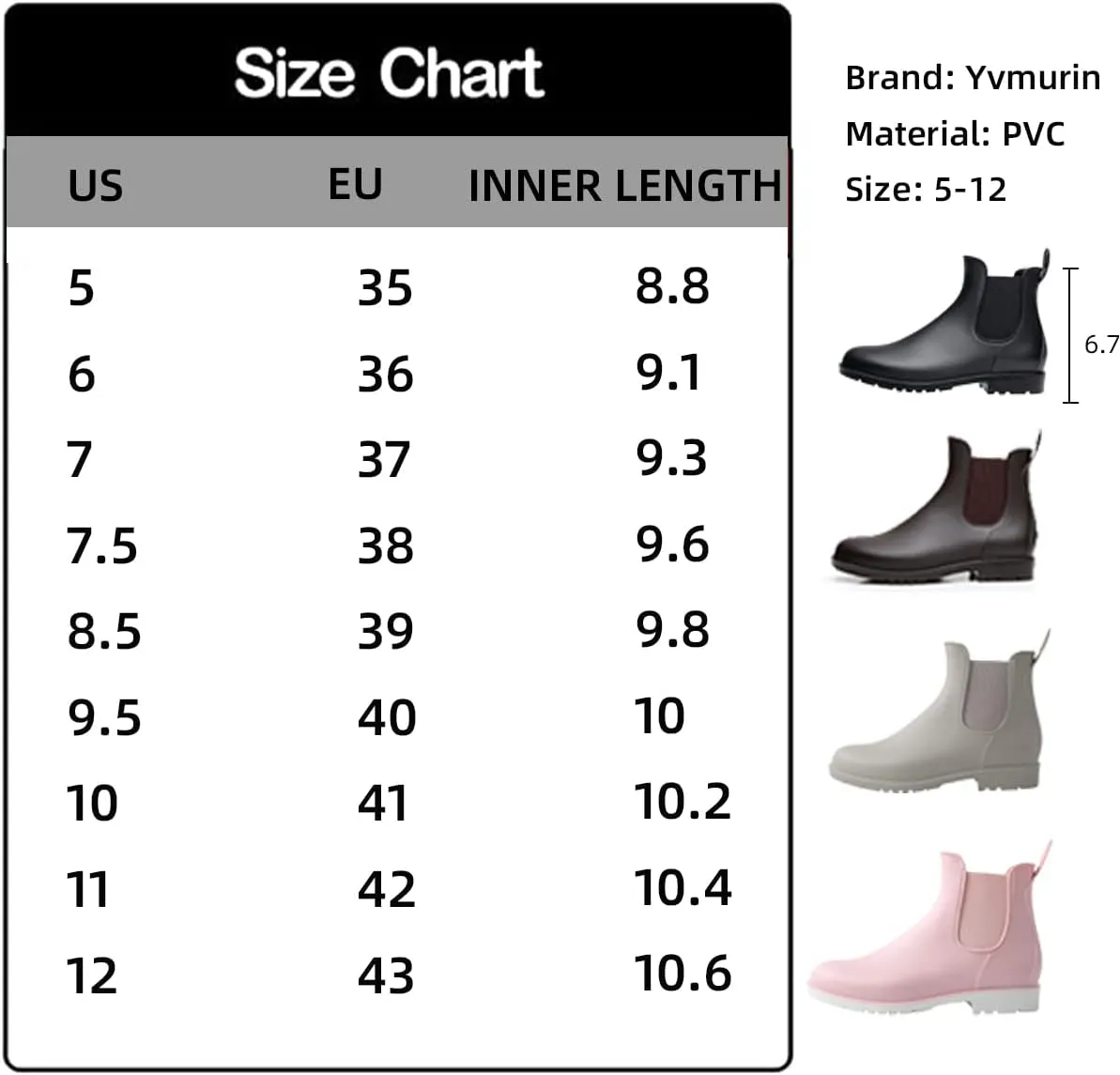 Women's Short Rain Boots Waterproof Anti Slip Rubber Ankle Chelsea Booties