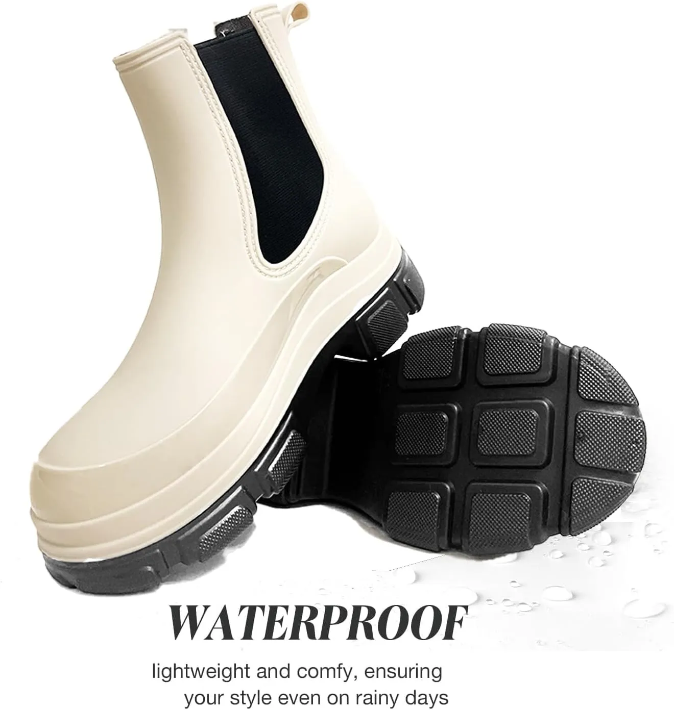 Women's Short Rain Boots Waterproof Garden Shoes Rubber Chelsea Boots Anti-Slipping Rainboots for Ladies with Comfort Insole Lightweight Stylish Ankle Rain Shoes Outdoor Work Booties