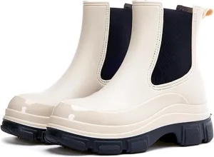 Women's Short Rain Boots Waterproof Garden Shoes Rubber Chelsea Boots Anti-Slipping Rainboots for Ladies with Comfort Insole Lightweight Stylish Ankle Rain Shoes Outdoor Work Booties