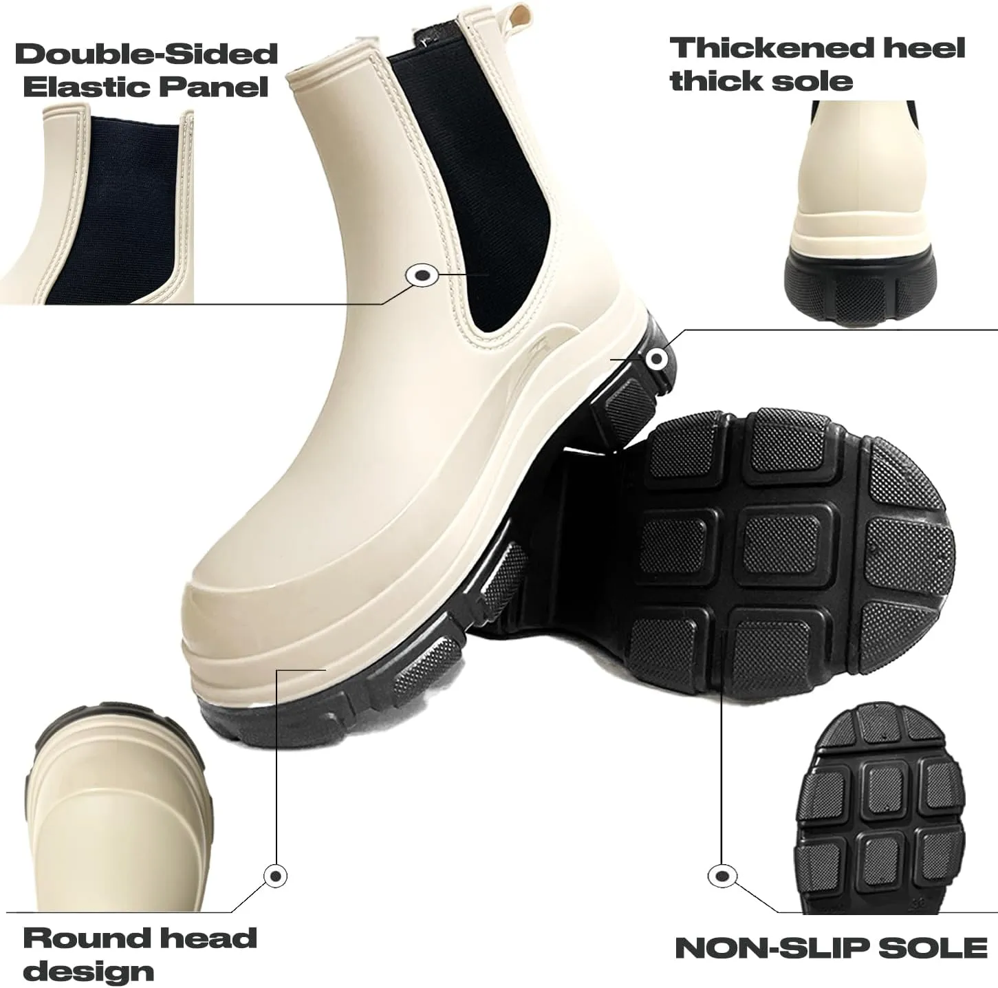 Women's Short Rain Boots Waterproof Garden Shoes Rubber Chelsea Boots Anti-Slipping Rainboots for Ladies with Comfort Insole Lightweight Stylish Ankle Rain Shoes Outdoor Work Booties