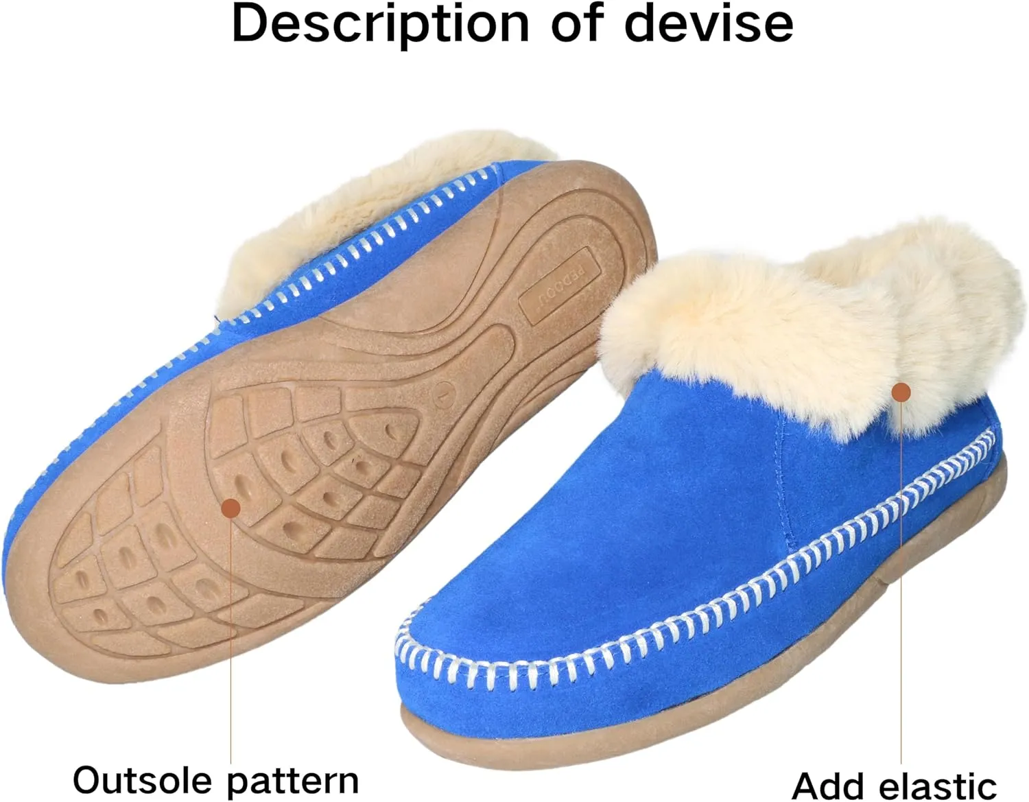 Women's Slippers Genuine Suede Memory Foam Winter House Fluffy Slippers with Faux Fur Collar and Sheepskin Insole Indoor and Outdoor Warm Shoes Rubber Sole