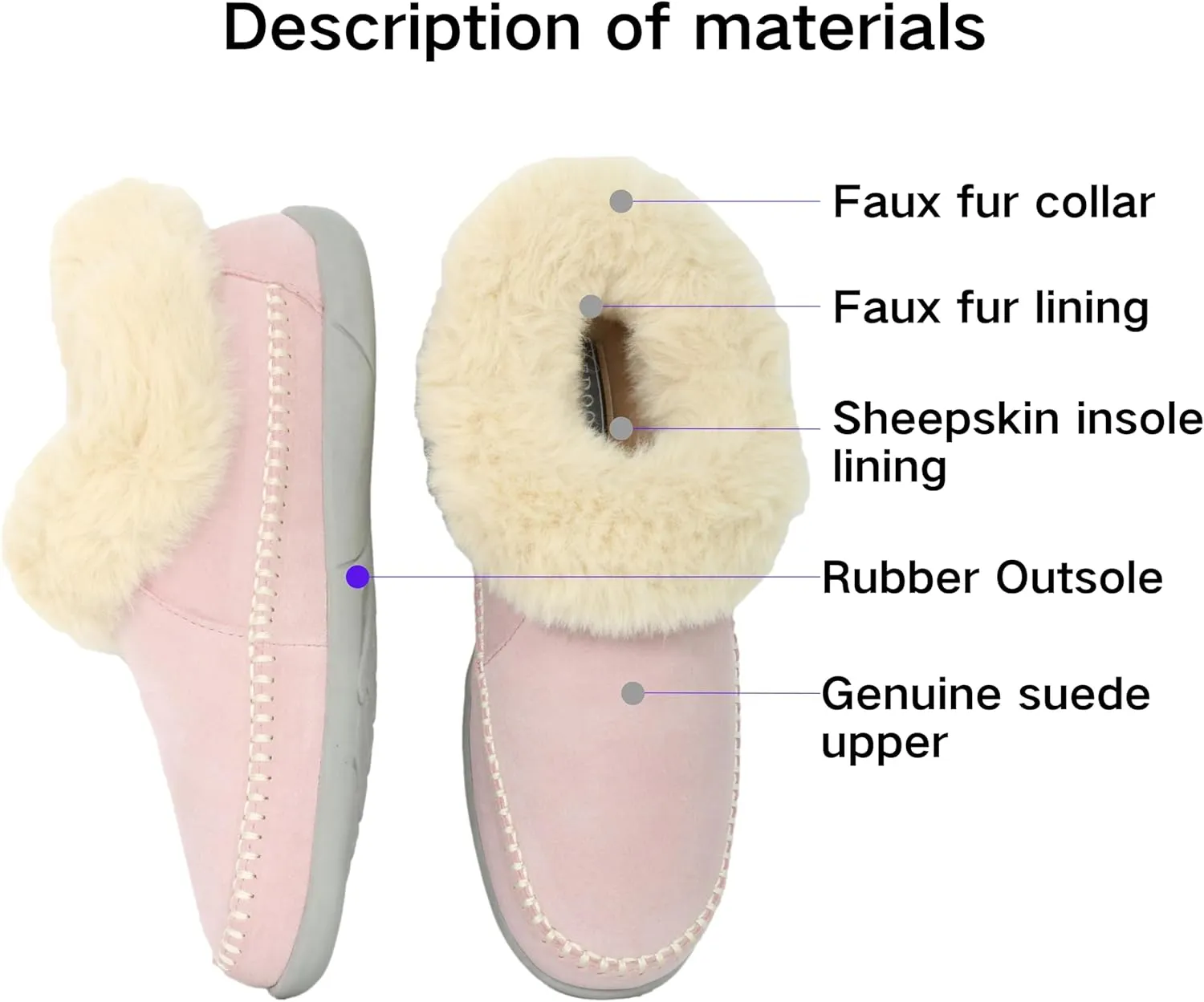 Women's Slippers Genuine Suede Memory Foam Winter House Fluffy Slippers with Faux Fur Collar and Sheepskin Insole Indoor and Outdoor Warm Shoes Rubber Sole
