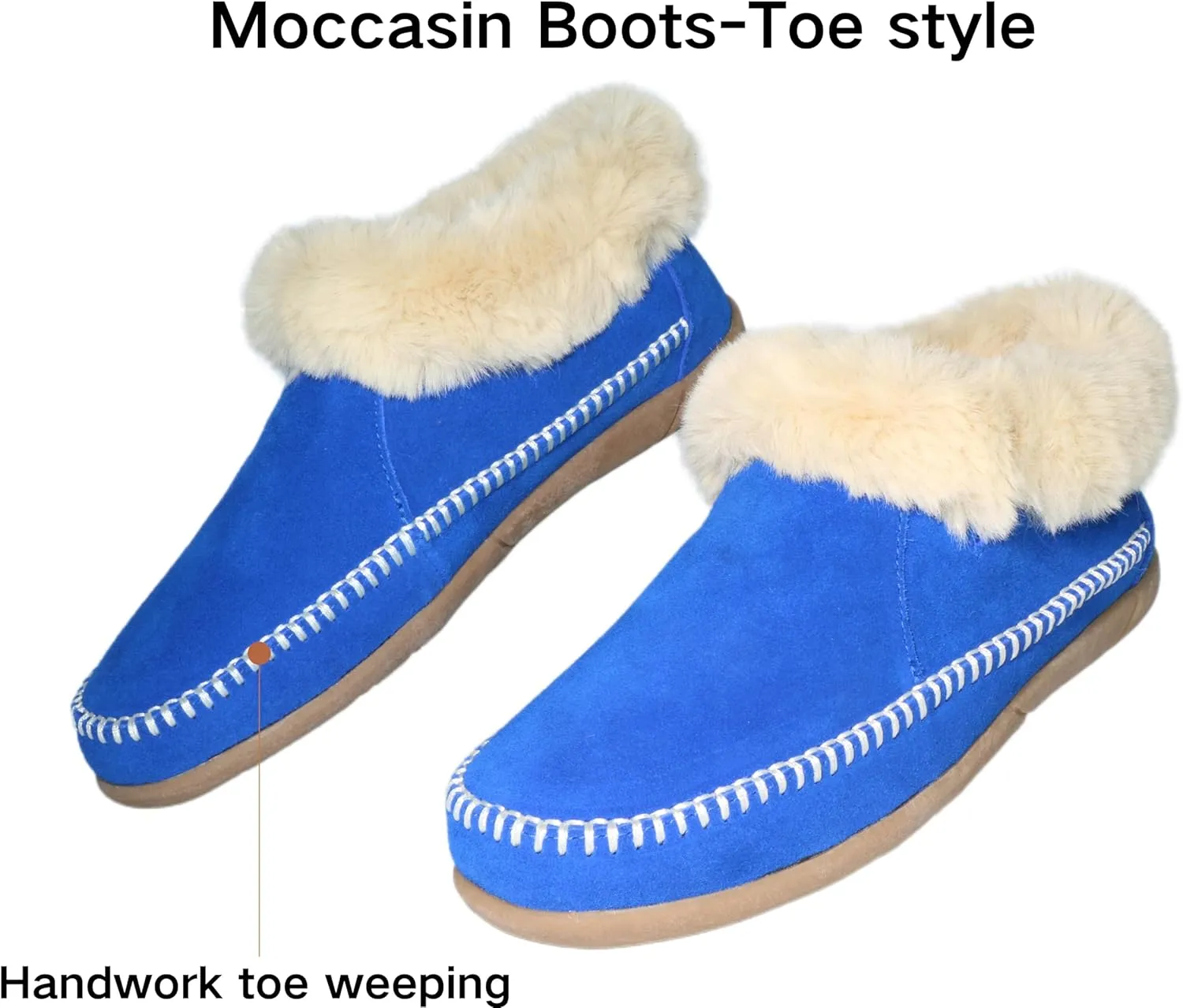 Women's Slippers Genuine Suede Memory Foam Winter House Fluffy Slippers with Faux Fur Collar and Sheepskin Insole Indoor and Outdoor Warm Shoes Rubber Sole