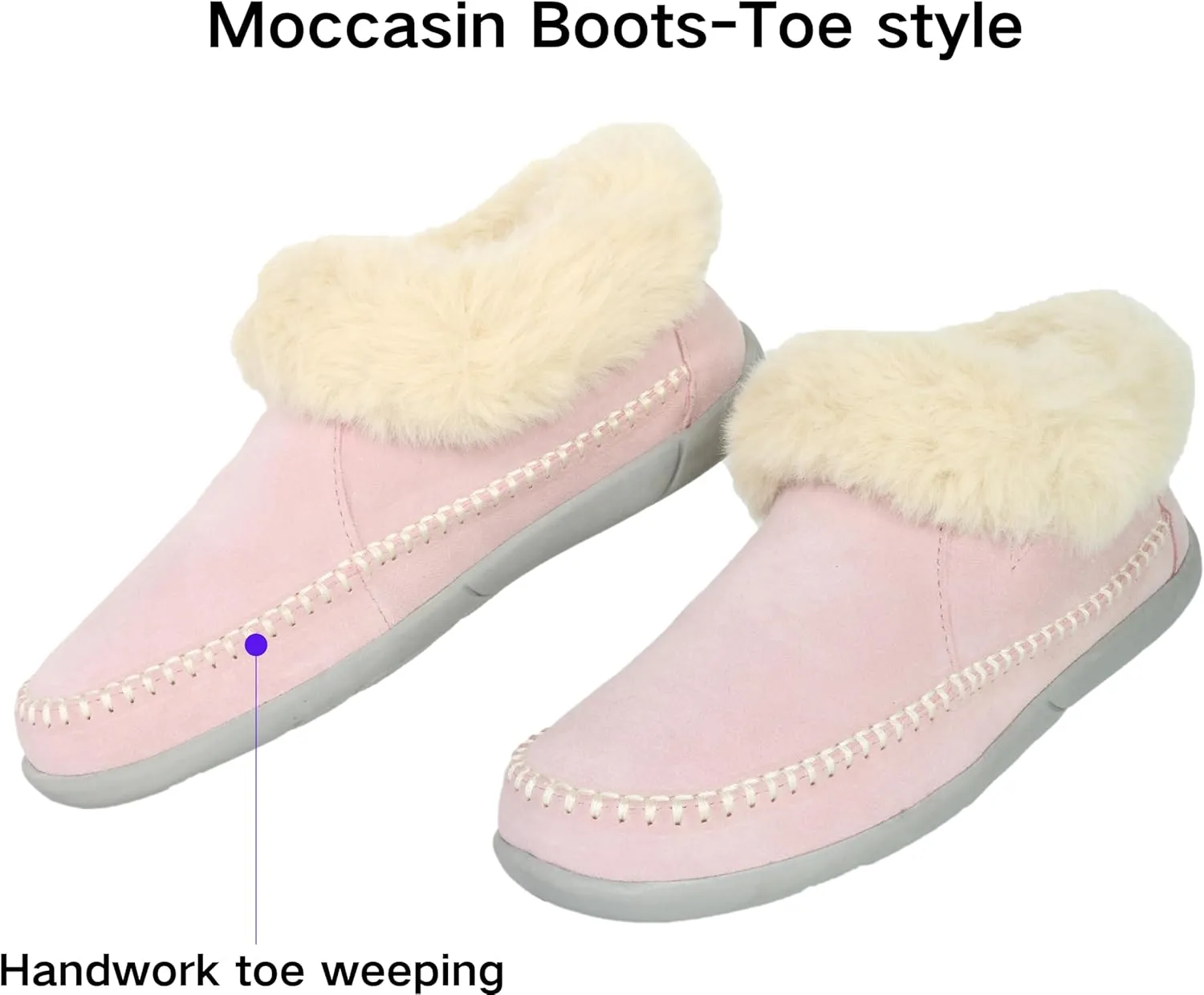 Women's Slippers Genuine Suede Memory Foam Winter House Fluffy Slippers with Faux Fur Collar and Sheepskin Insole Indoor and Outdoor Warm Shoes Rubber Sole