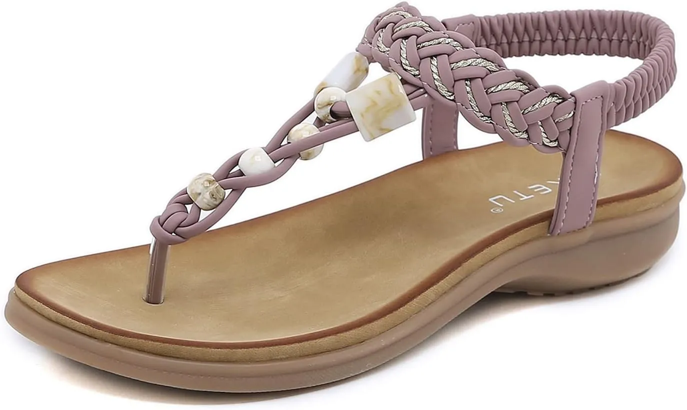 Women's Toe Separate Elastic Straps Open Toe Wedge Sandals Slingback Fashion Beach Flip Flops Shoes T-Strap