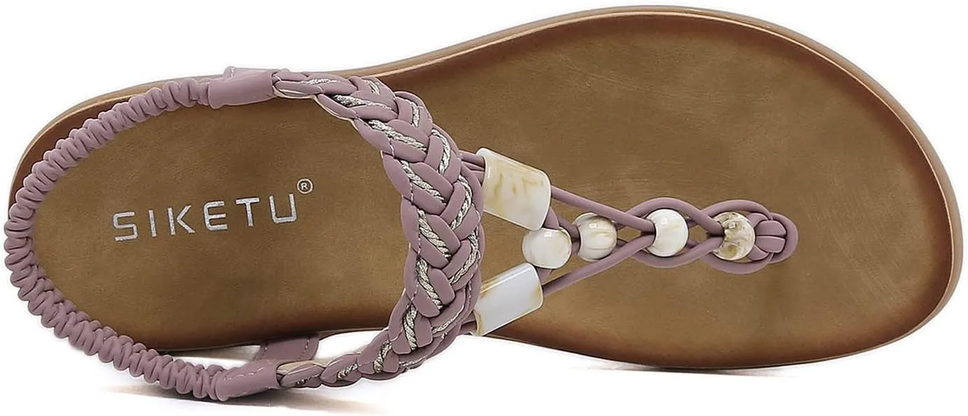 Women's Toe Separate Elastic Straps Open Toe Wedge Sandals Slingback Fashion Beach Flip Flops Shoes T-Strap