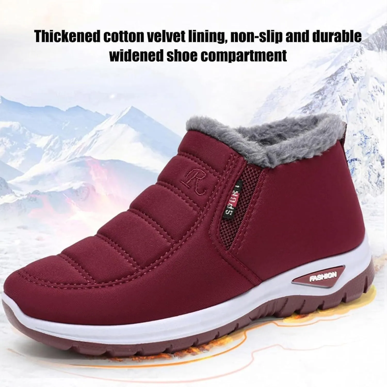 Women's Warm Sheepskin-Lined Boots, Winter Women's Casual Slip-On Warm Boots, Ladies Ankle Slip on Short Snow Fur Lined Boots, Comfortable Waterproof Walking Fur Boots