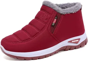 Women's Warm Sheepskin-Lined Boots, Winter Women's Casual Slip-On Warm Boots, Ladies Ankle Slip on Short Snow Fur Lined Boots, Comfortable Waterproof Walking Fur Boots