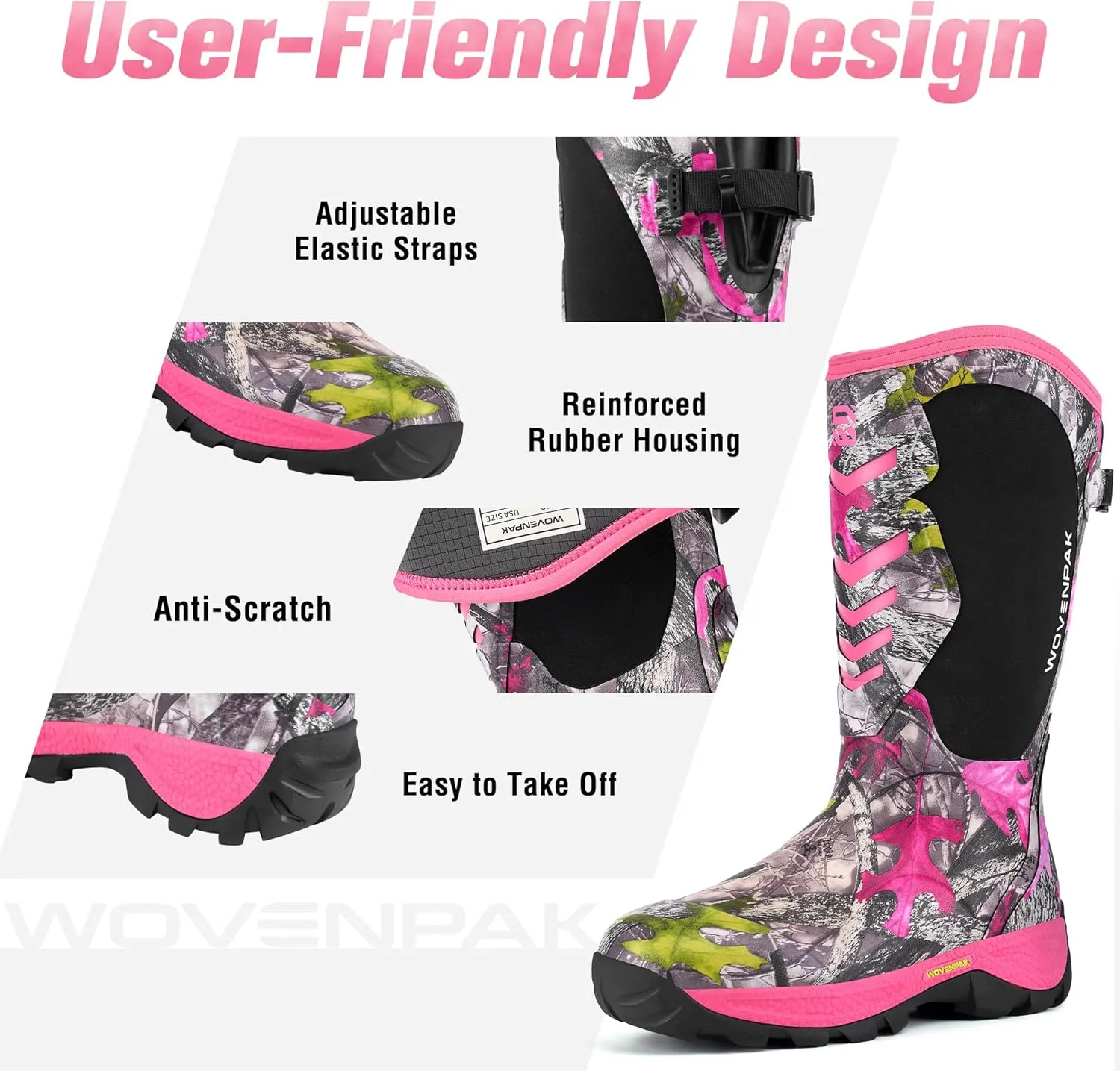 Wovenpak Rain Boots Women, Rubber Boots for Women Insulated Hunting Boots with Steel Shank, Waterproof Boots for Women, Womens Work Boots 6mm Neoprene Rain Boots Outdoor, Size 6-11