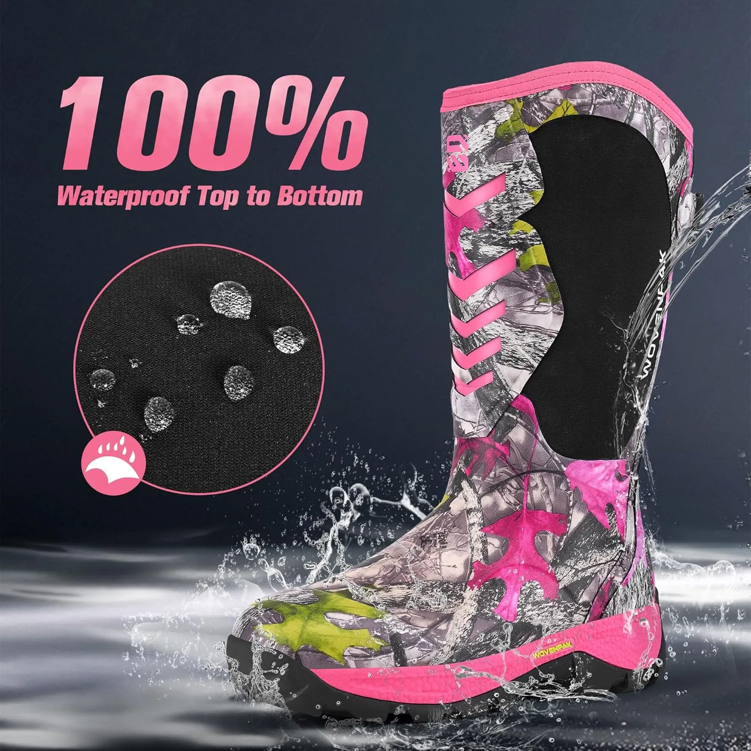 Wovenpak Rain Boots Women, Rubber Boots for Women Insulated Hunting Boots with Steel Shank, Waterproof Boots for Women, Womens Work Boots 6mm Neoprene Rain Boots Outdoor, Size 6-11