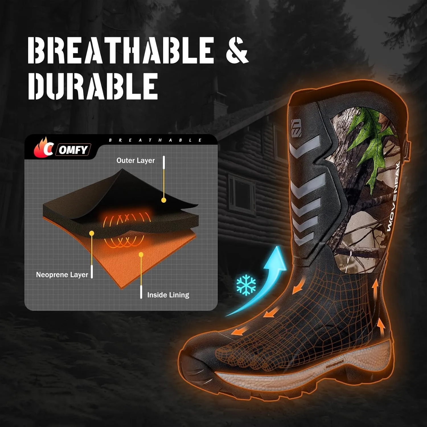 WOVENPAK Rubber Boots for Men, Hunting Boots 6mm Neoprene Insulated Mud Boots for Men with Steel Shank, Mens Rubber Boots Waterproof Boots for Men, Anti Slip Work Boots Outdoor Mud Boots, Size 6-13