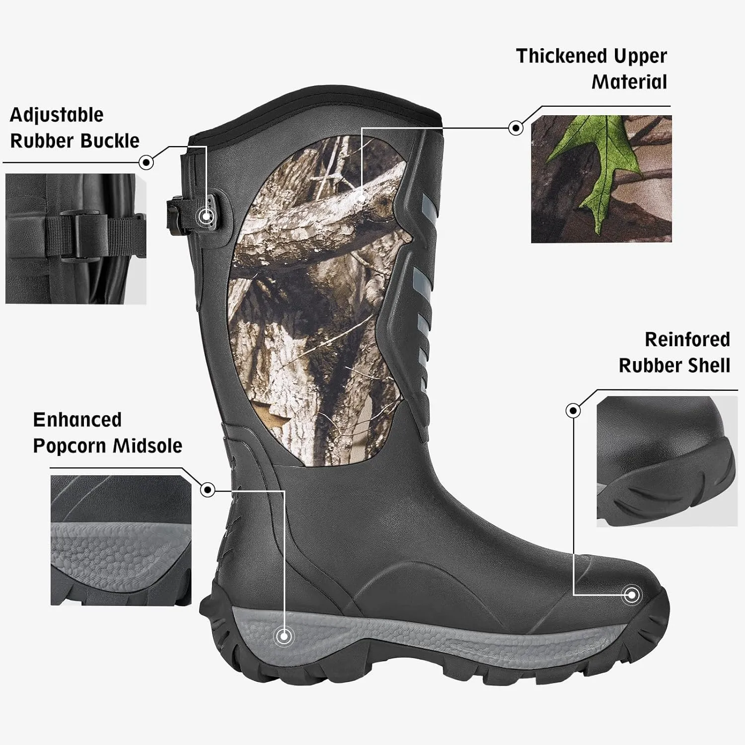 WOVENPAK Rubber Boots for Men, Hunting Boots 6mm Neoprene Insulated Mud Boots for Men with Steel Shank, Mens Rubber Boots Waterproof Boots for Men, Anti Slip Work Boots Outdoor Mud Boots, Size 6-13