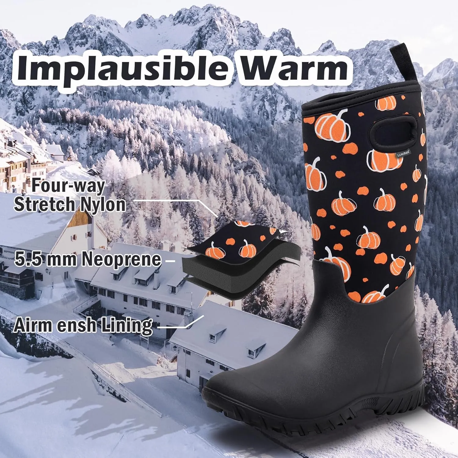 WTW Women's Rubber Rain Boots 100% Waterproof Insulated Neoprene Garden Mud Boots Outdoor Hunting Snow Boots for Women