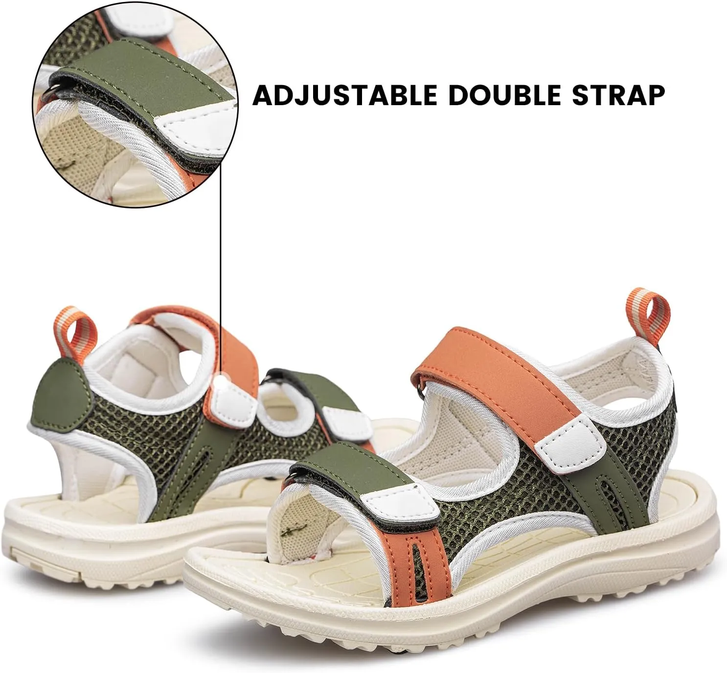 YHOON Boys Girls Sandals Adjustable Double Strap Open-Toe Athletic Lightweight Unisex Child Sport Sandals Summer Outdoor(Toddler/Little Kid/Big Kid)