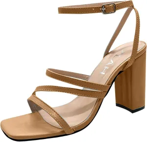 ZSpzx Block Heel Sandals for Women 2025 Comfort Dressy Women's Heels Chunky Block Strappy Square Open Toe Ankle Heeled Sandal Slides Slip On Dressy Sexy Fashion Comfort Wedding Party Dress Shoes